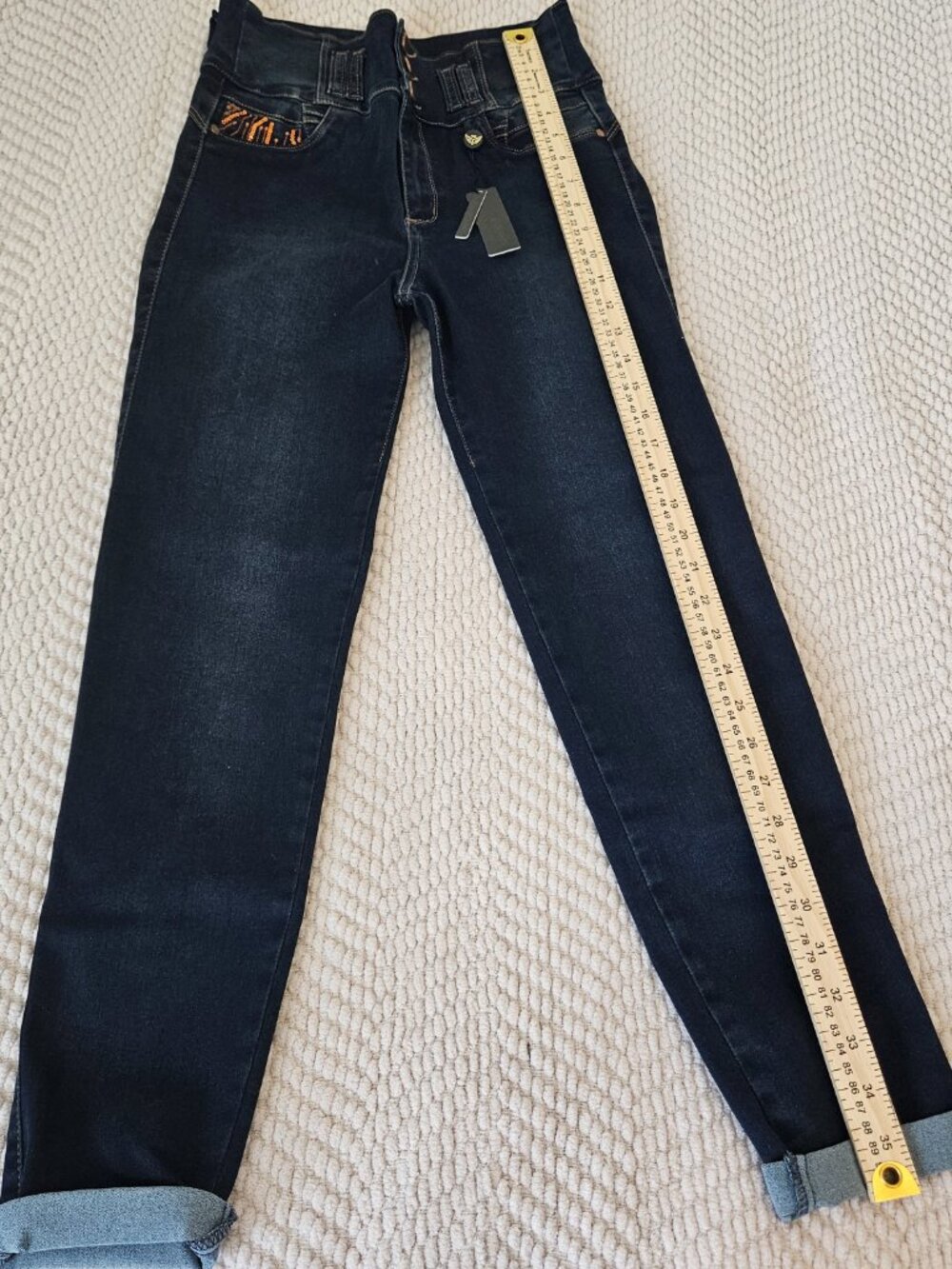 Carisma Jeans Colombian Push Up Skinny Jeans Dark Wash Sequin Circuit Pockets 14 - Picture 5 of 10